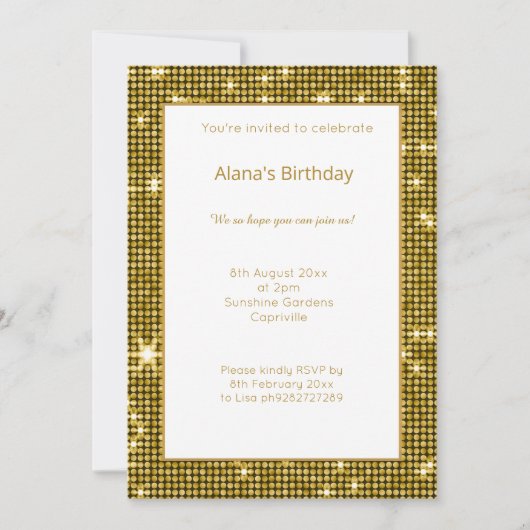 WITTE GOLD DiSCO METALLIC BIRTHDAY-INVITATIE Kaart (Voorkant)