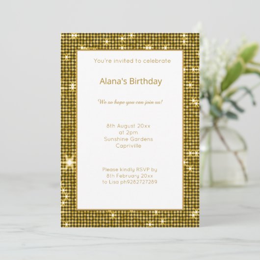 WITTE GOLD DiSCO METALLIC BIRTHDAY-INVITATIE Kaart (Staand voorkant)