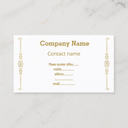 WITTE GOLD FLOURISH MODERN VISITEKAARTJE (Voorkant)