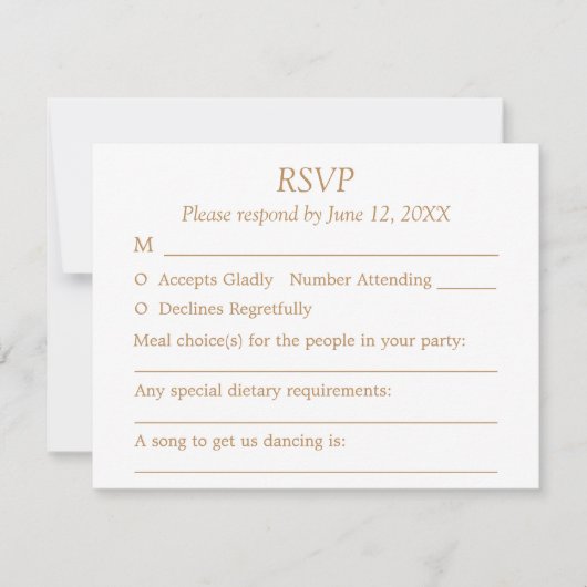 Witte Golden Beige Gast Keuzes Bruiloft RSVP Kaart (Voorkant)