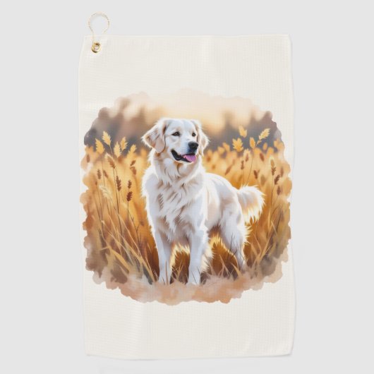 Witte Golden Retriever Hond Golfhanddoek (Voorkant)