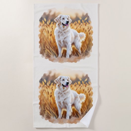 Witte Golden Retriever Hond Strandlaken (Voorkant)