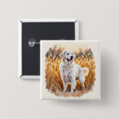 Witte Golden Retriever Hond Vierkante Button 5,1 Cm (Voorkant /achterkant)