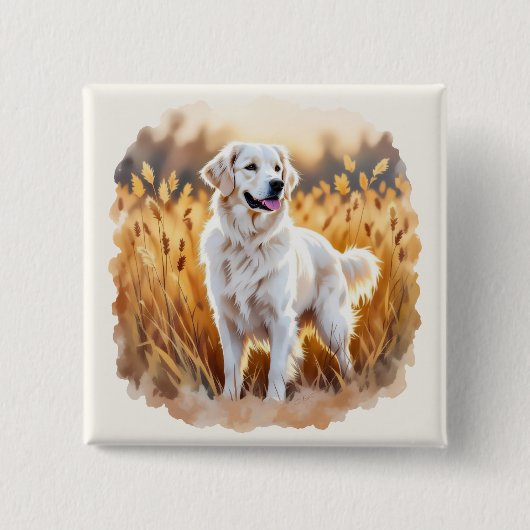 Witte Golden Retriever Hond Vierkante Button 5,1 Cm (Voorkant)