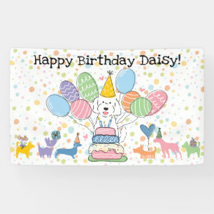 Witte Goldendoodle Hond Verjaardagsfeestje Spandoek