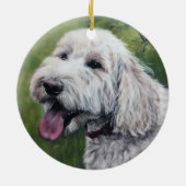 Witte Goldendoodle pup Keramisch Ornament (Achterkant)