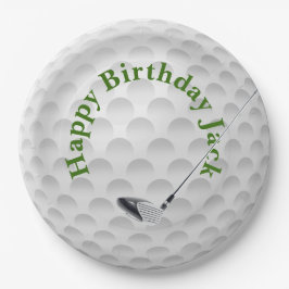 Witte golfbal met golfclub verjaardag papieren bor bordje
