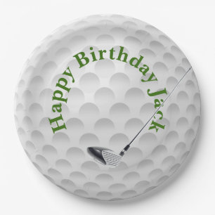 Witte golfbal met golfclub verjaardag papieren bor bordje