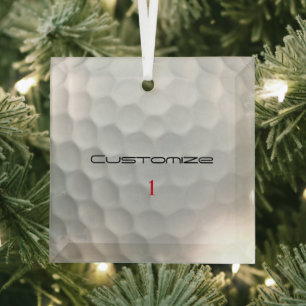 Witte Golfbal met Putjes Textuur Aangepaste Naam N Glas Ornament