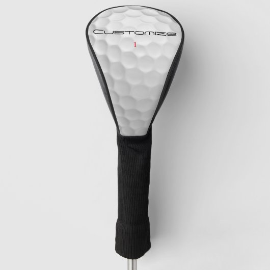 Witte Golfbal met Putjes Textuur Aangepaste Naam N Golfheadcover (Voorkant)