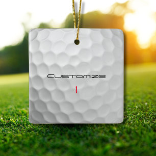 Witte Golfbal met Putjes Textuur Aangepaste Naam N Keramisch Ornament