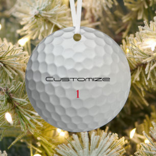 Witte Golfbal met Putjes Textuur Aangepaste Naam N Metalen Ornament