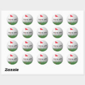 witte golfbal met vlag ronde sticker (Vel)