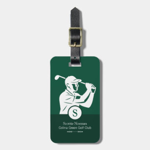 Witte golfer met golfclub Elegante groene Bagagelabel
