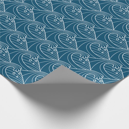 Witte golven patroon Blauw Cadeaupapier (Hoek)