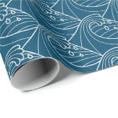 Witte golven patroon Blauw Cadeaupapier (Rol Hoek)