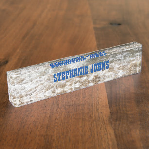 Witte golven voor de Oostzee Monogram Blauw Aangep Naambordje