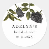 Witte Gotische Bruidsdouche Zwarte Rozen Ronde Sticker (Voorkant)