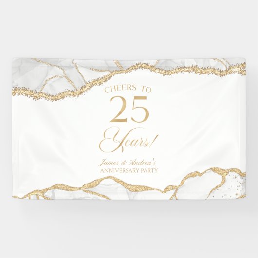 Witte Goud Agate 25e Huwelijksjubileum Feest Spandoek (Horizontaal)