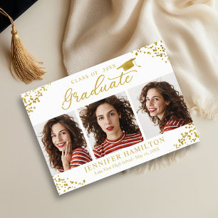 Witte Goud Confetti Foto Afstudeer Uitnodiging