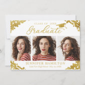 Witte Goud Confetti Foto Afstudeer Uitnodiging (Voorkant)