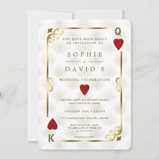 Witte Goud Gatsby Casino Las Vegas Poker Bruiloft Kaart (Voorkant)