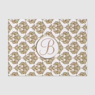 Witte Goud Glam Damast Monogram Letter Initiaal Tissuepapier