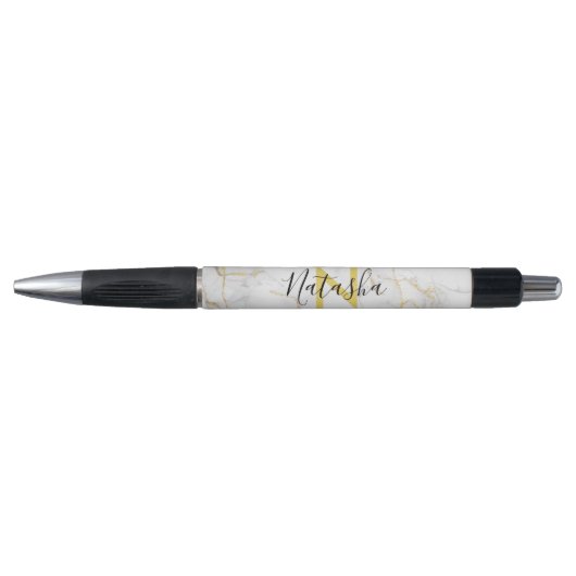 Witte Goud Glitter Agate Monogram Script pen (Voorkant)