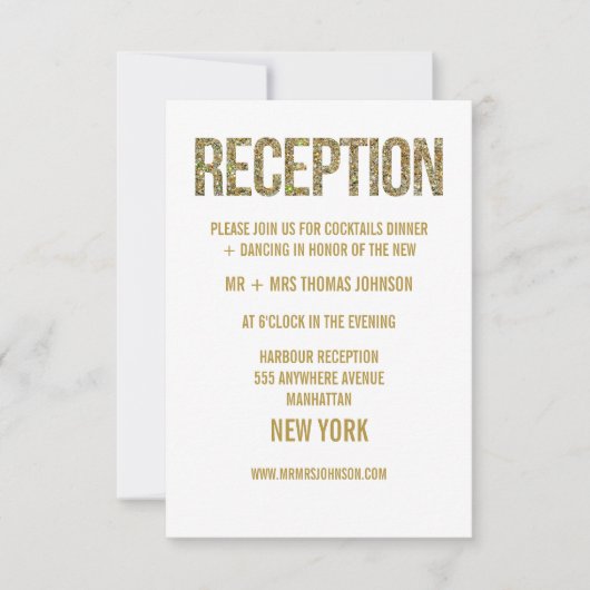 Witte Goud Glitter Ontvangst Enclosure Kaarten (Voorkant)