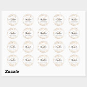 Witte goud glitter stof monogram initiaal naam ronde sticker (Vel)