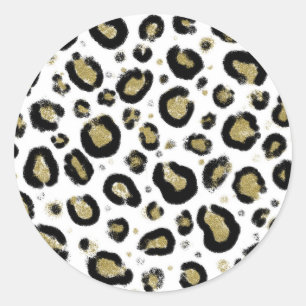 Witte goud glitters & zwarte luipaard cheeta print ronde sticker
