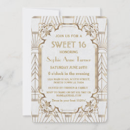 Witte Goud Great Gatsby Art Deco Sweet 16 Uitnodig Kaart