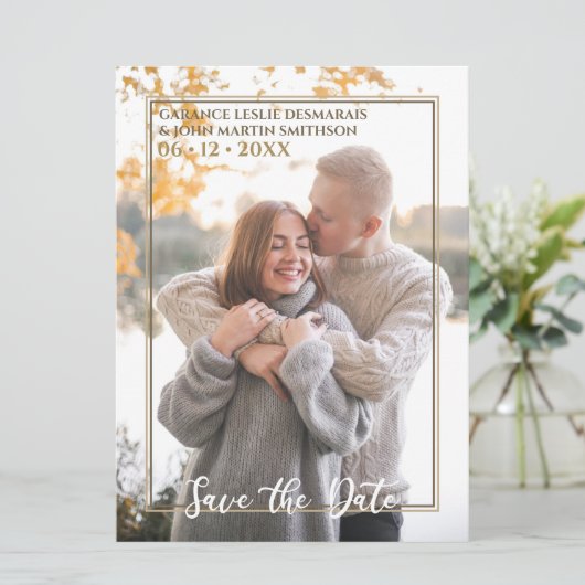 Witte Goud Herfst Elegante Chic Herfst Foto Bruilo Kaart (Staand voorkant)