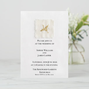 Witte Goud Reiger Linen Tag Elegante Trouwkaart Kaart