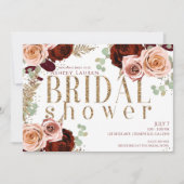 Witte Goud Roze Bourgogne Rozen Bruidsdouche Kaart (Voorkant)