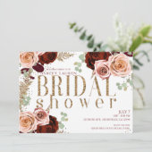 Witte Goud Roze Bourgogne Rozen Bruidsdouche Kaart (Staand voorkant)