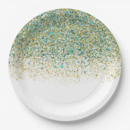 Witte Goud & Turkooizen Blauwe Glitter Moderne Kus Papieren Bordje
