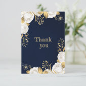 witte goudblauw bedankkaart (Staand voorkant)