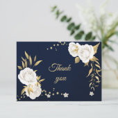 witte goudblauw bedankkaart (Staand voorkant)