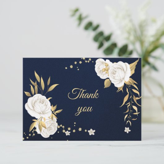 witte goudblauw bedankkaart (Staand voorkant)