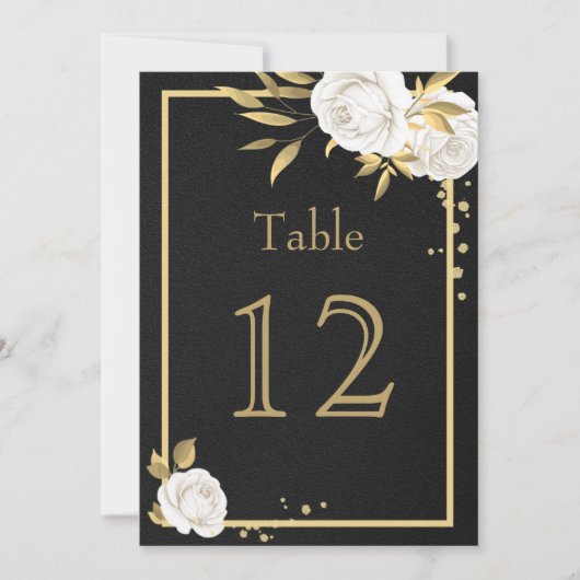 witte goudbloemen geometrisch zwart tabelnummer kaart (Voorkant)