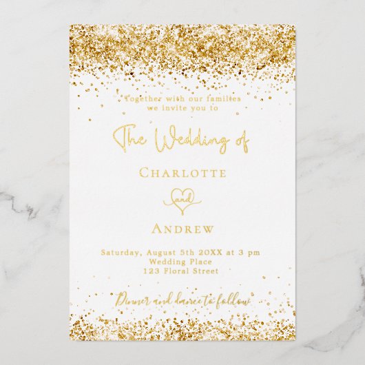 Witte goudbruine luxe folie uitnodiging (Voorkant)