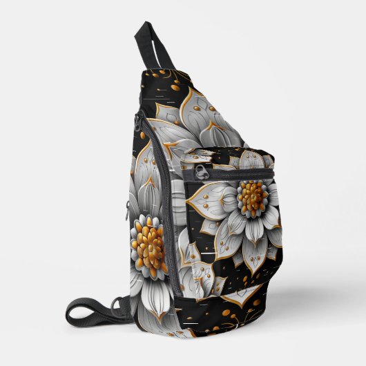 Witte Gouden 3D Lotus Sling Tas (Linkerhoek)