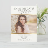 Witte Gouden Afstudeerfoto Bewaar Datum Save The Date (Staand voorkant)