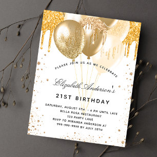 Witte gouden ballonnen budget verjaardagsuitnodigi flyer