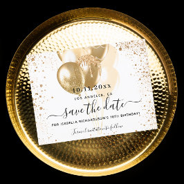 Witte gouden ballonnen op de verjaardag, met uitzo aankondigingskaart