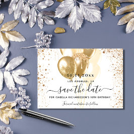 Witte gouden ballonnen op de verjaardag, met uitzo save the date