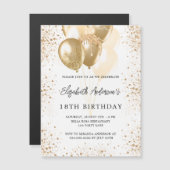 Witte gouden ballonnen van Birthday luxe Magnetische Uitnodiging (Voorkant / Achterkant)