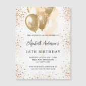 Witte gouden ballonnen van Birthday luxe Magnetische Uitnodiging (Voorkant)