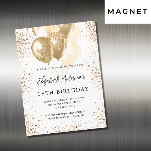 Witte gouden ballonnen van Birthday luxe Magnetische Uitnodiging
